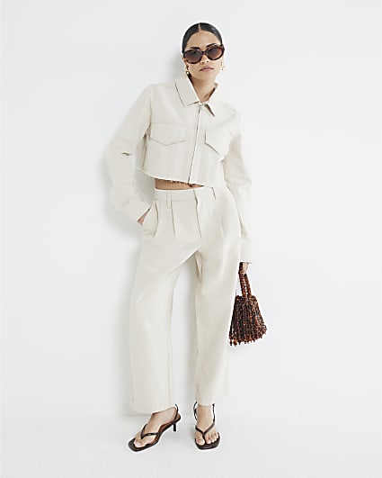 Petite Beige Tailored Tapered Jeans