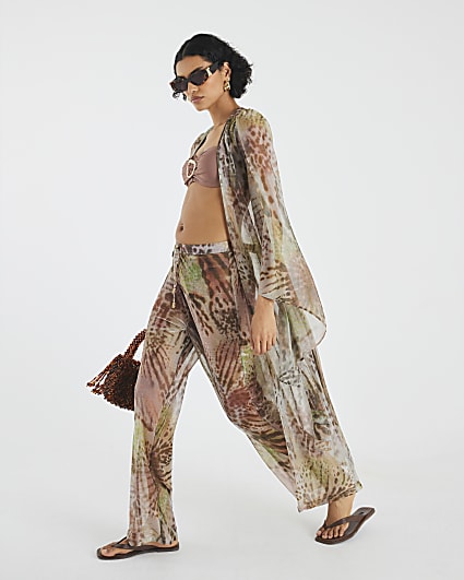 Khaki Animal Print Kaftan