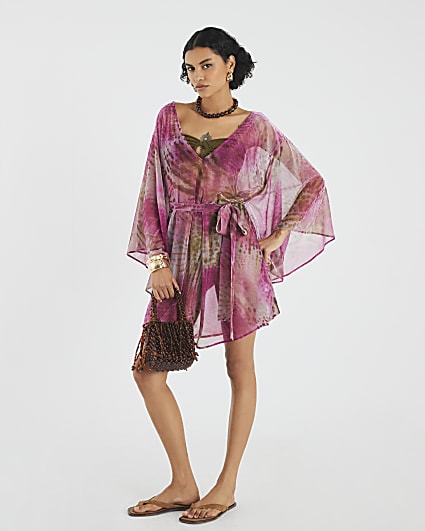 Pink Animal Print Tunic Beach Dress