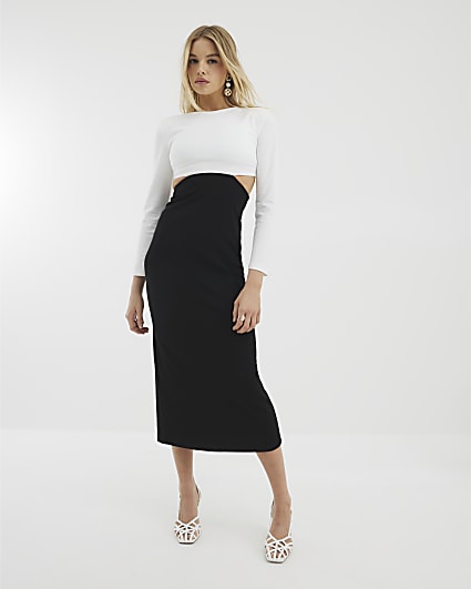 Black Cut Out Colour Block Midi Dress