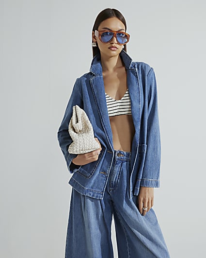 Blue Denim Long Sleeve Blazer