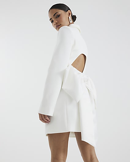 Petite White Bow Back Blazer Mini Dress