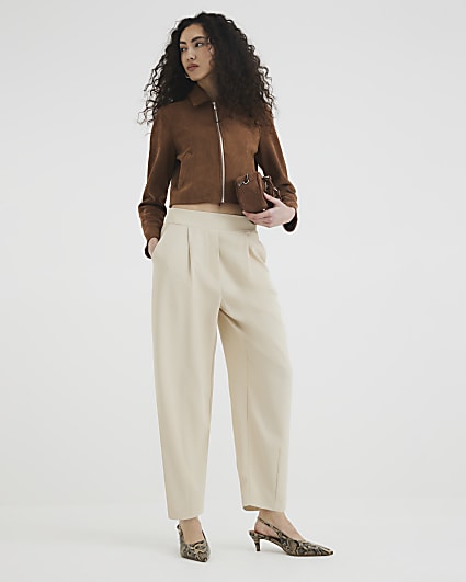 Cream Barrel Leg Trousers