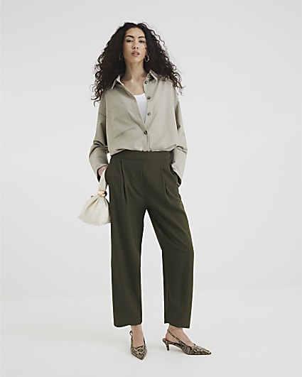 Khaki Barrel Leg Trousers