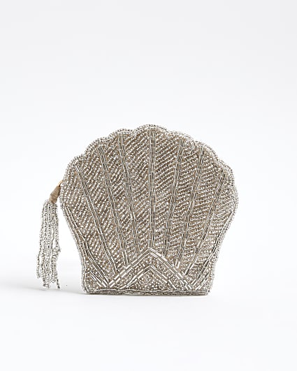 Cream Premium Shell Beaded Pouch Bag