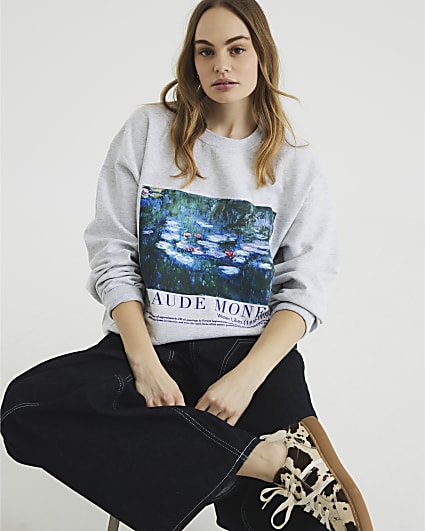 Grey Claude Monet Print Sweatshirt