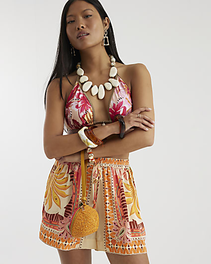 Petite Orange Graphic Print Shorts