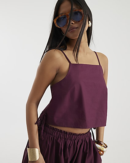 Petite Purple Sleeveless Poplin Cami Top