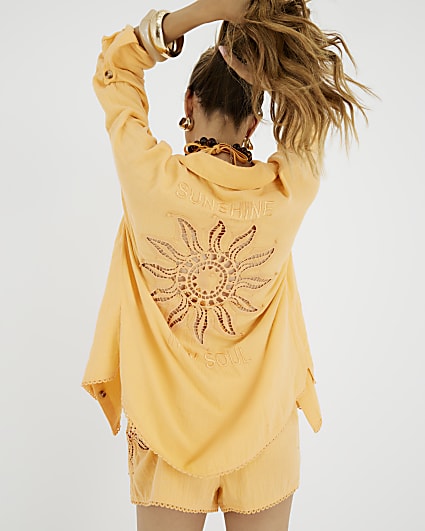 Orange Embroidered Sun Beach Shirt Set