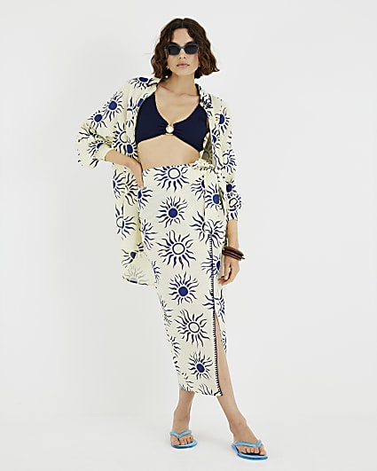 Cream Sun Print Beach Sarong