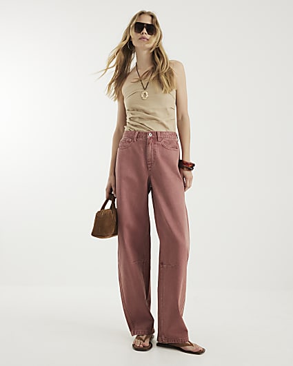 Pink High Rise Balloon Leg Jeans