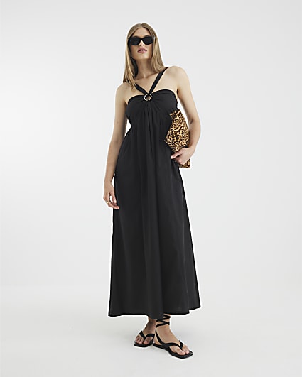 Black Sleeveless Halter Neck Maxi Dress