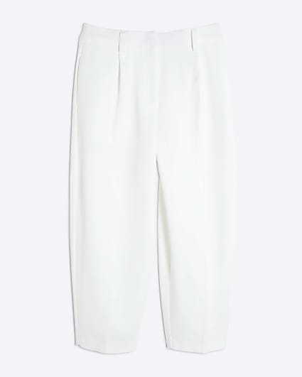 Petite White Slim Barrell Leg Trousers