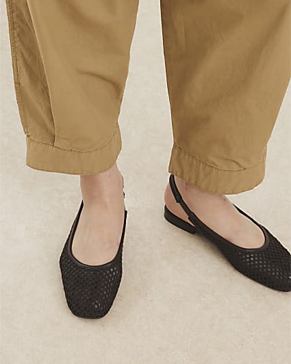Brown Crochet Slingback Ballet Pumps