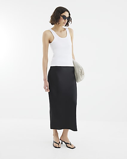 Black Satin Midi Skirt