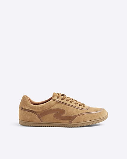 Brown Suede Slim Sole Lace Up Trainers