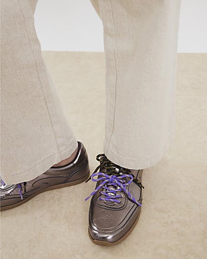 Grey Metallic Slim Sole Lace Up Plimsolls