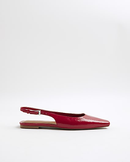 Red Slingback Pointed Toe Flat Shoes