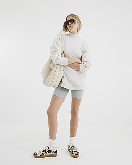 Beige High Neck Longline Sweatshirt