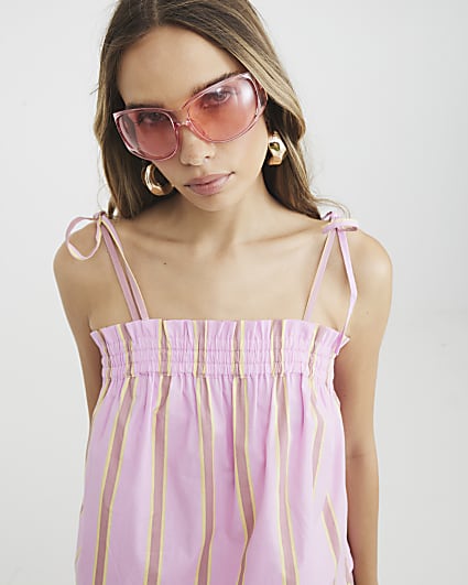 Pink Sleeveless Striped Cami Top