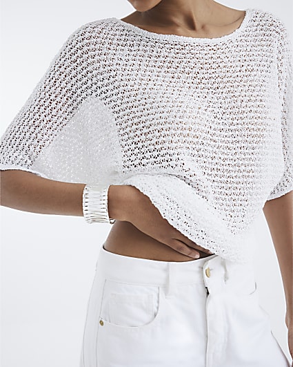 White Sequin Knit Top
