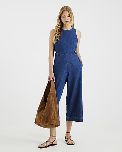 Blue Denim Tie Back Jumpsuit