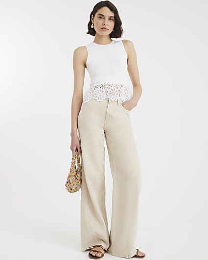 White Lace Hem Knitted Tank Top