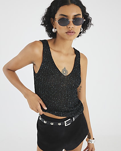 Black Sequin Knit Vest