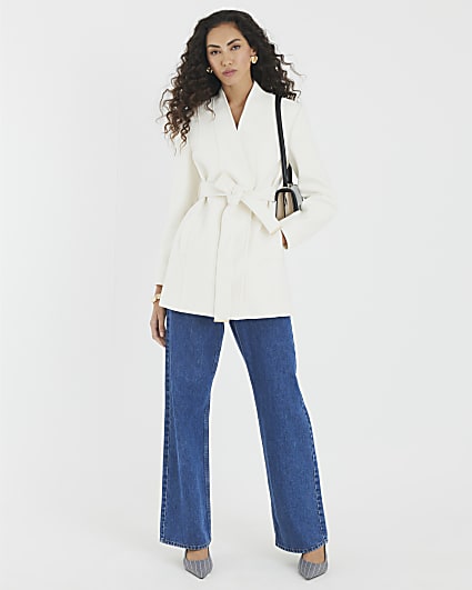 Cream Short Belted Wrap Coat