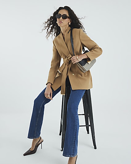 Brown Short Belted Wrap Coat