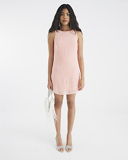 Pink sleeveless Bow embellished Mini Dress
