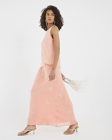 Pink Sleeveless Bow Embellished Top