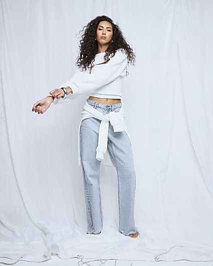 Blue Relaxed Straight Leg Jeans