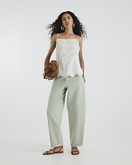Green Elasticated Barrel Leg Jeans
