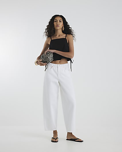 White Elasticated Barrel Leg Jeans