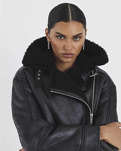 Black Borg Lined Aviator Jacket