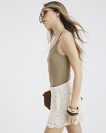 Khaki Sleeveless Ribbed Cami Top