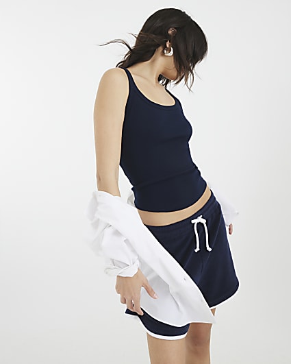 Navy Sleeveless Ribbed Cami Top