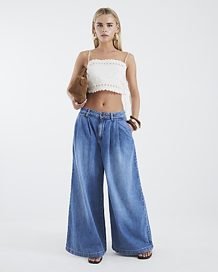 Petite Blue Tailored Wide Leg Jeans
