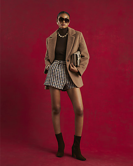 Brown Brushed Faux Wool Blazer