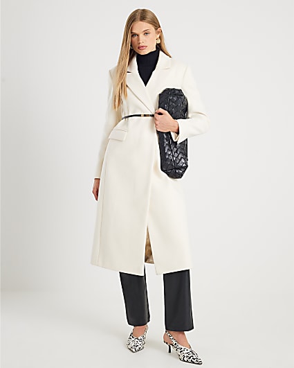 Cream Tailored Belted Coat