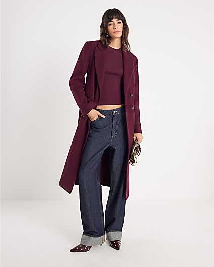 Red Tailored Belted Coat