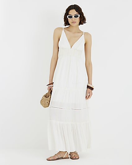 Cream Shirred Maxi Beach Dress
