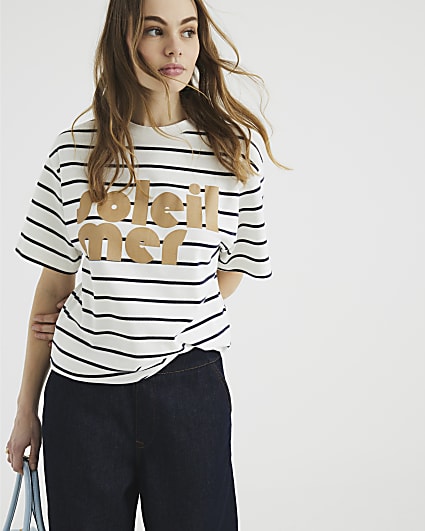 White Short Sleeve Soleil Mer Stripe T-shirt