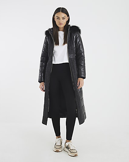 Black High shine Padded coat