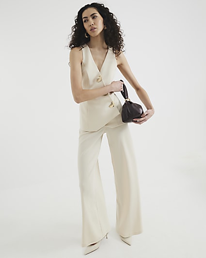 Cream Asymmetric Waistcoat Hybrid Jumpsuit