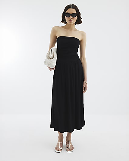 Black Drape Bandeau Midi Dress