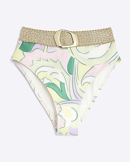Yellow Swirl Elastic Buckle Bikini Bottoms