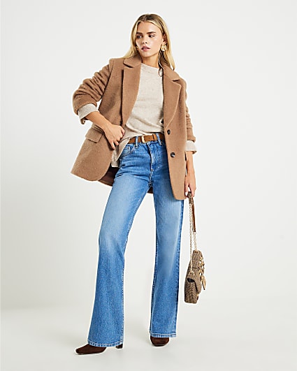 Petite Brown Brushed Faux Wool Blazer