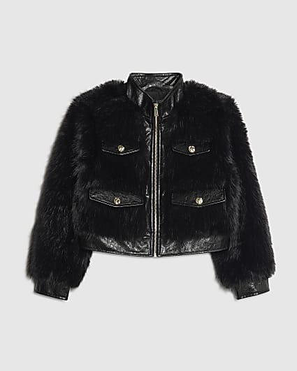 Petite Black Faux Fur Trophy Jacket